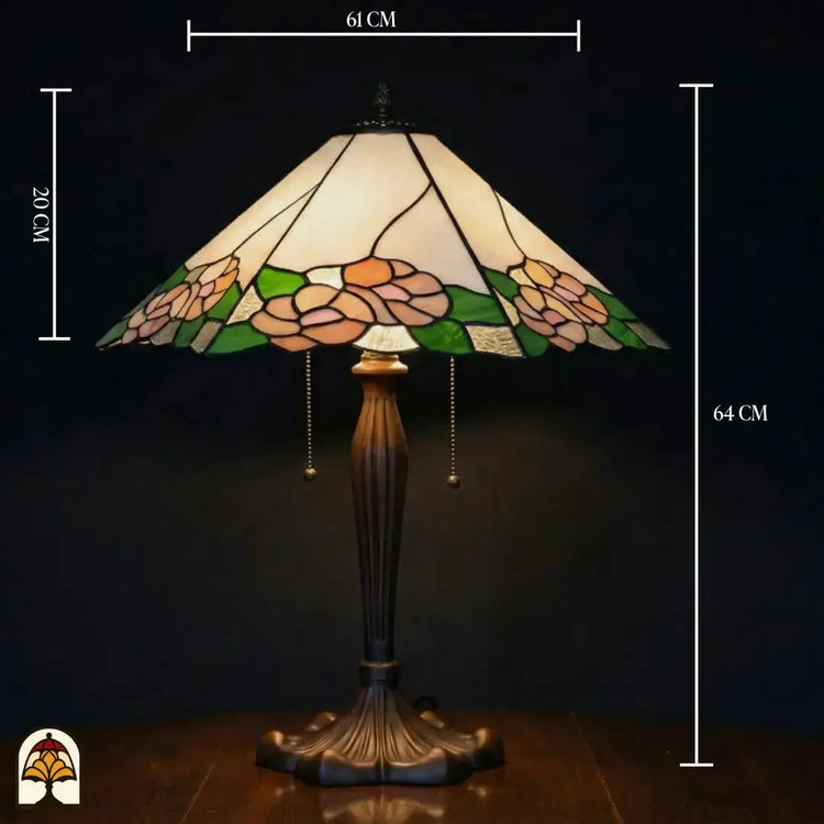 Maatafbeelding Tiffany tafellamp Alba Sereno, kapbreedte 61 cm, kapdiepte 20 cm, totale hoogte 64 cm
