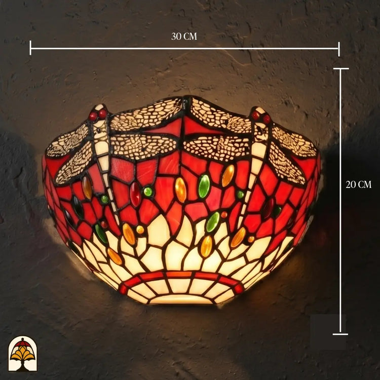 Tiffany wandlamp Libellula Rossa met muurbevestiging