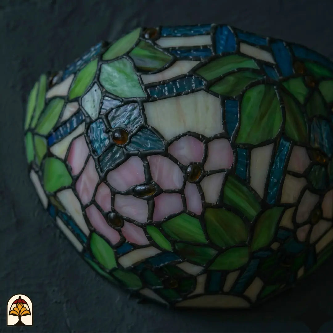 Tiffany wandlamp Rosa di Primavera onverlicht – daglichtkleuren groen en roze