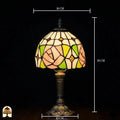 Maatafbeelding Tiffany tafellamp Rosalia Verde, kapbreedte 18 cm, voetbreedte 10 cm, totale hoogte 38 cm