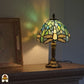 Verlichte Tiffany tafellamp Libellula Celeste ⌀20 cm in interieur – lichtblauwe kap met libellenmotief, warm licht, bronzen voet