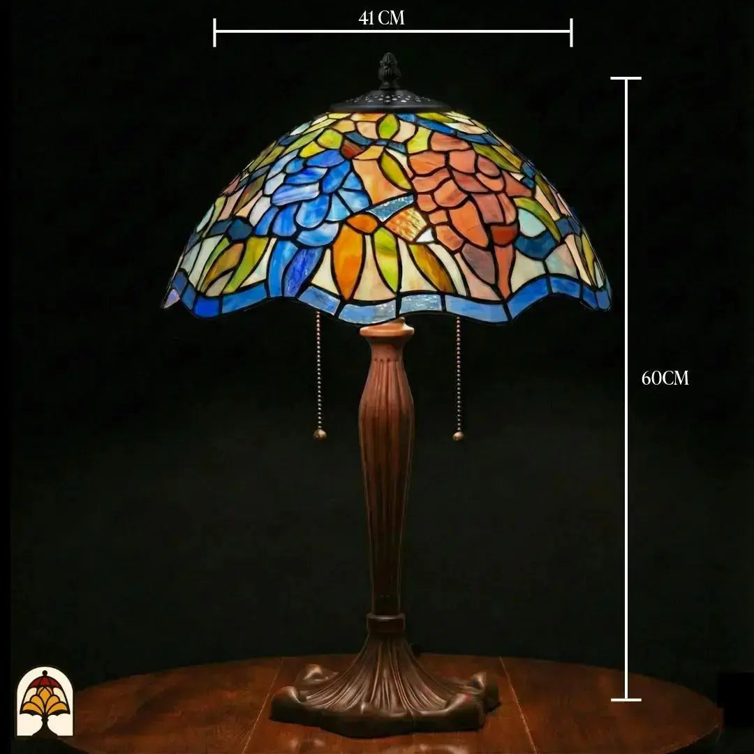 Maatafbeelding Tiffany tafellamp Florentia Blu, kapbreedte 41 cm, totale hoogte 60 cm