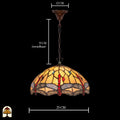 Maatafbeelding Tiffany hanglamp Libelle, kapdiameter 25 cm, verstelbare ketting 55 cm, plafondbak 12 cm