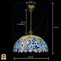 Maatafbeelding Tiffany hanglamp Drizzle Bleu ⌀50: kapbreedte 50 cm, plafondrozet 12 cm, ketting 40 cm verstelbaar, totale hoogte 90 cm