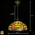 Maatafbeelding Tiffany hanglamp Libellula Aurelia ⌀50: kapbreedte 50 cm, plafondrozet 12 cm, ketting 40 cm verstelbaar, totale hoogte 90 cm