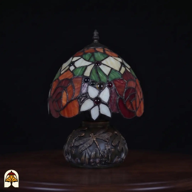 Tiffany tafellamp Viola Ember ⌀20 cm onverlicht – daglichtkleuren oranje, rood en groen