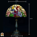 Maatafbeelding Tiffany tafellamp Colibrì — kapdiameter ⌀30 cm, totale hoogte 48 cm, voetdiameter 15 cm