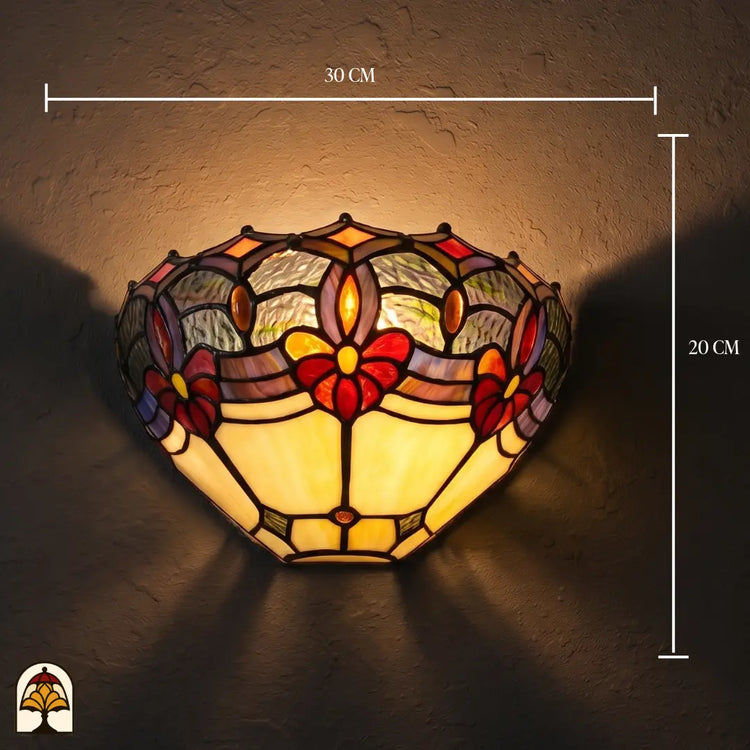 Tiffany wandlamp Giglio Rubino met muurbevestiging – totaalweergave